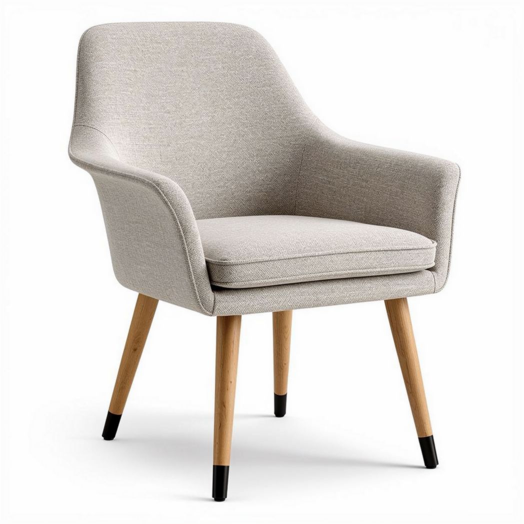Fabric armchair with wooden legs and seat cushion 65 x 65 x 80cm beige
