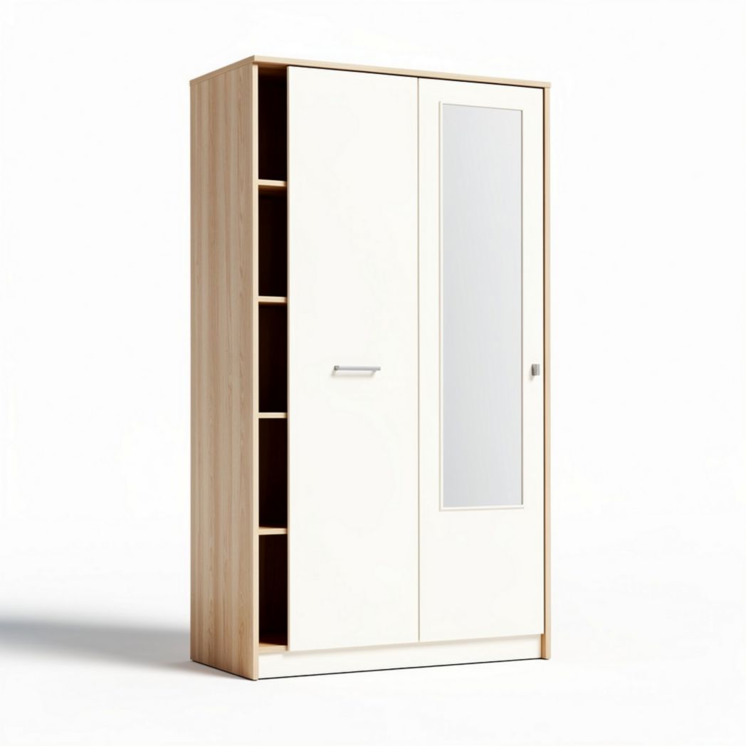Wooden storage cabinet with sliding door and open shelves 180 x 80 x 40cm