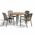 Round patio table set with four chairs made of wicker and metal 120 x 120 x 75cm