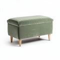Velvet storage ottoman in green with wooden legs and striped design 90 x 45 x 45cm