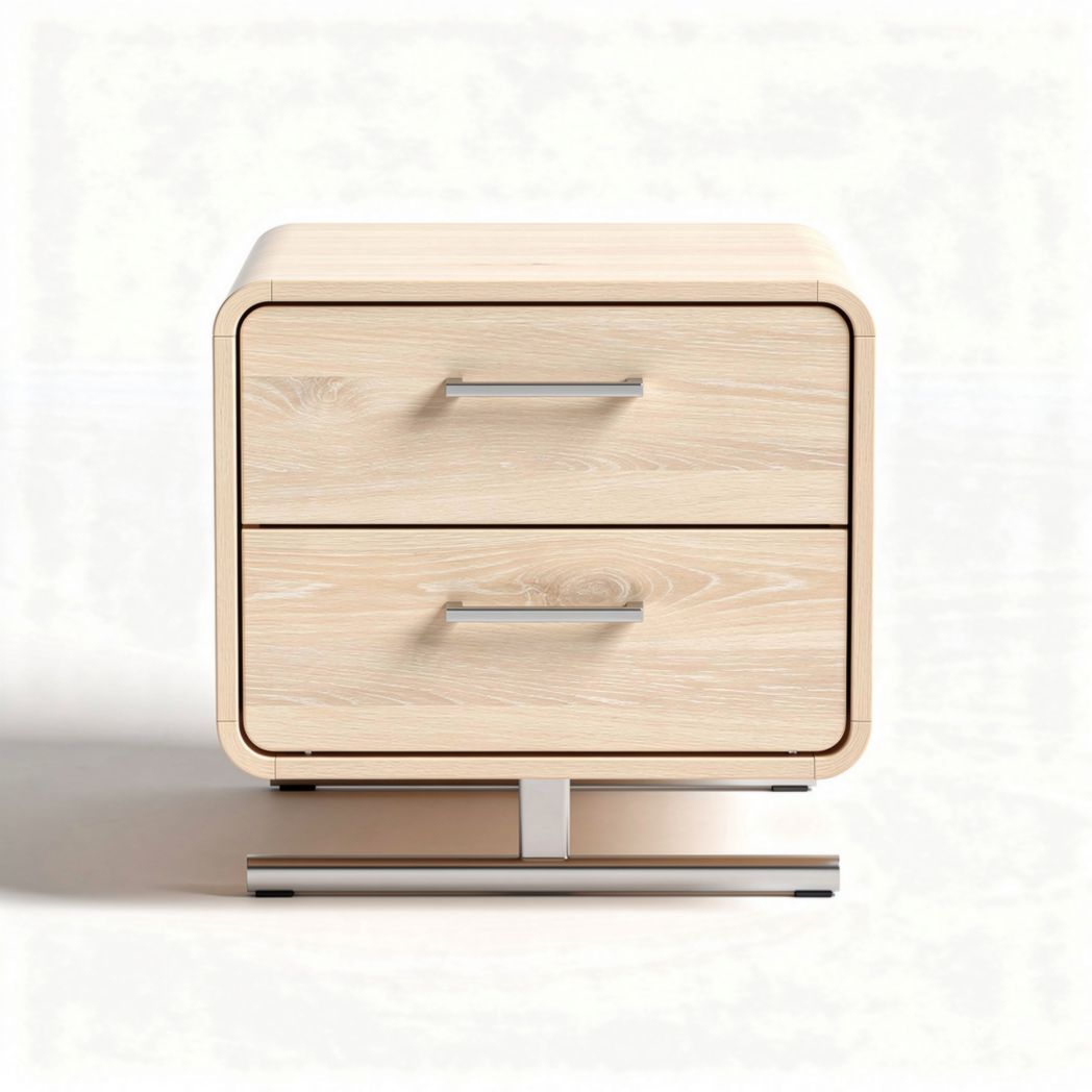 Wooden nightstand with two drawers and metal base in natural finish 40 x 40 x 45cm