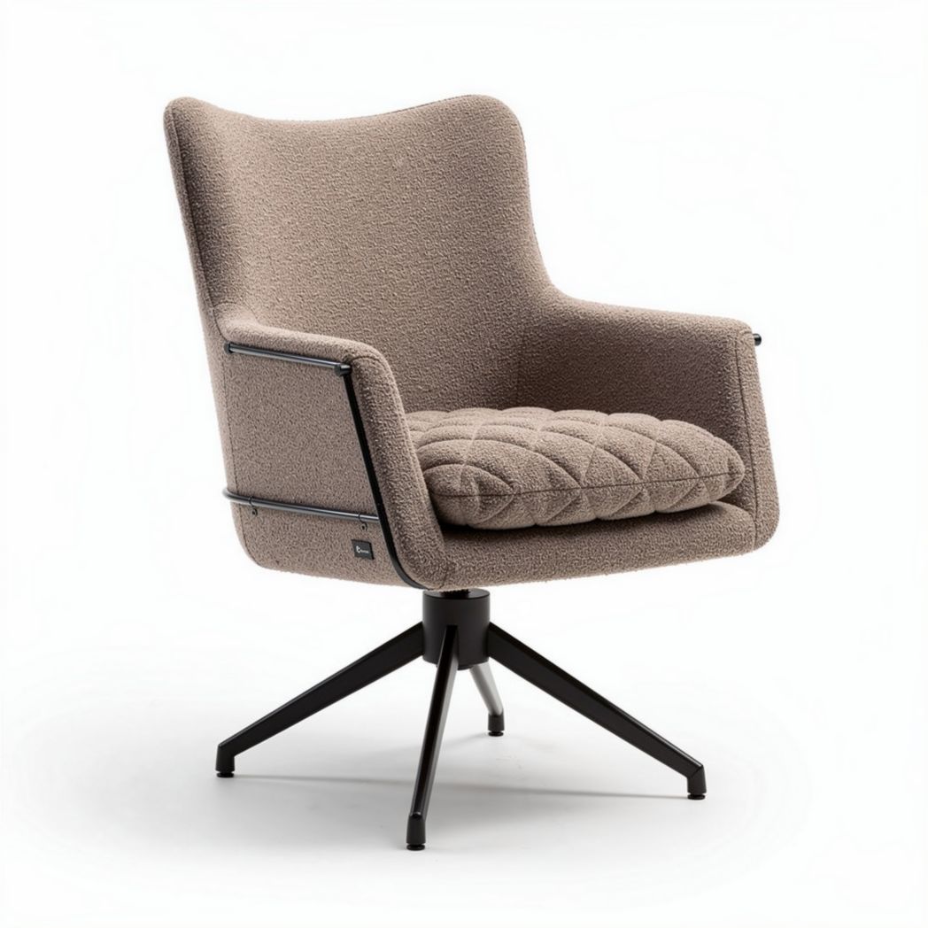 Swivel lounge chair with tufted fabric upholstery in brown 70 x 70 x 90cm
