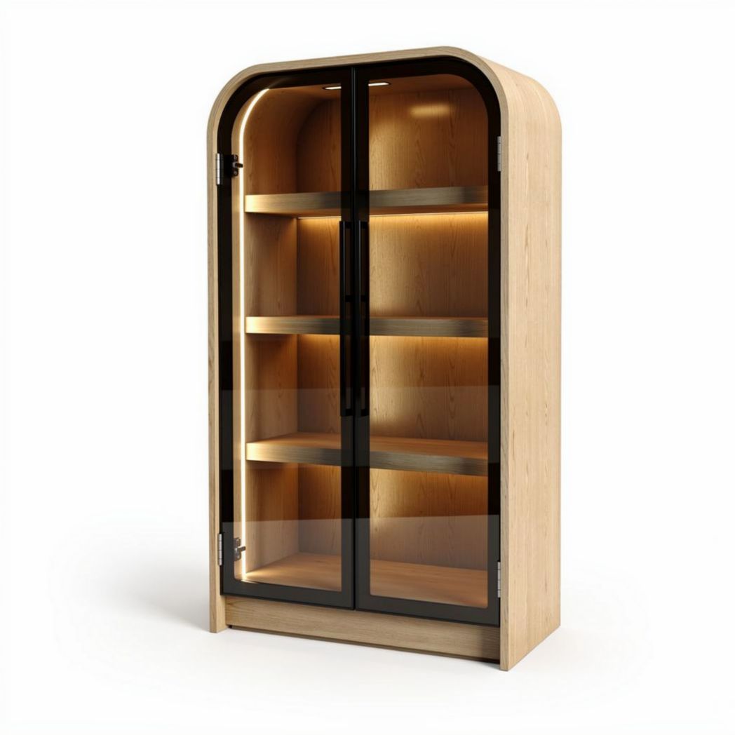 Wooden display cabinet with glass doors and adjustable shelves 150 x 70 x 200cm