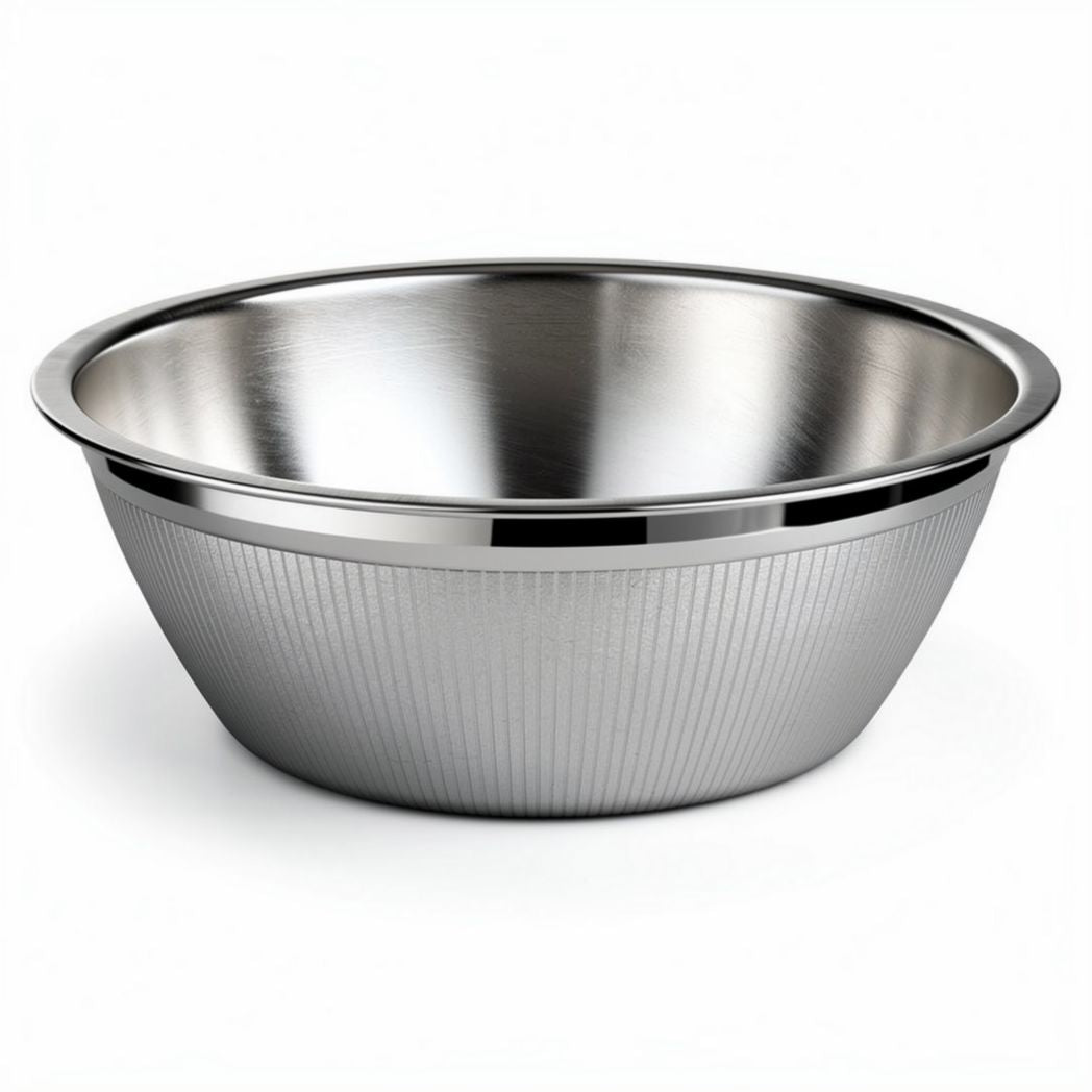 Textured stainless steel serving bowl 15 x 15 x 5cm for food presentation