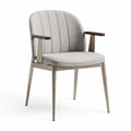 Upholstered dining chair with wood armrests and metal frame in light gray 45 x 55 x 80cm