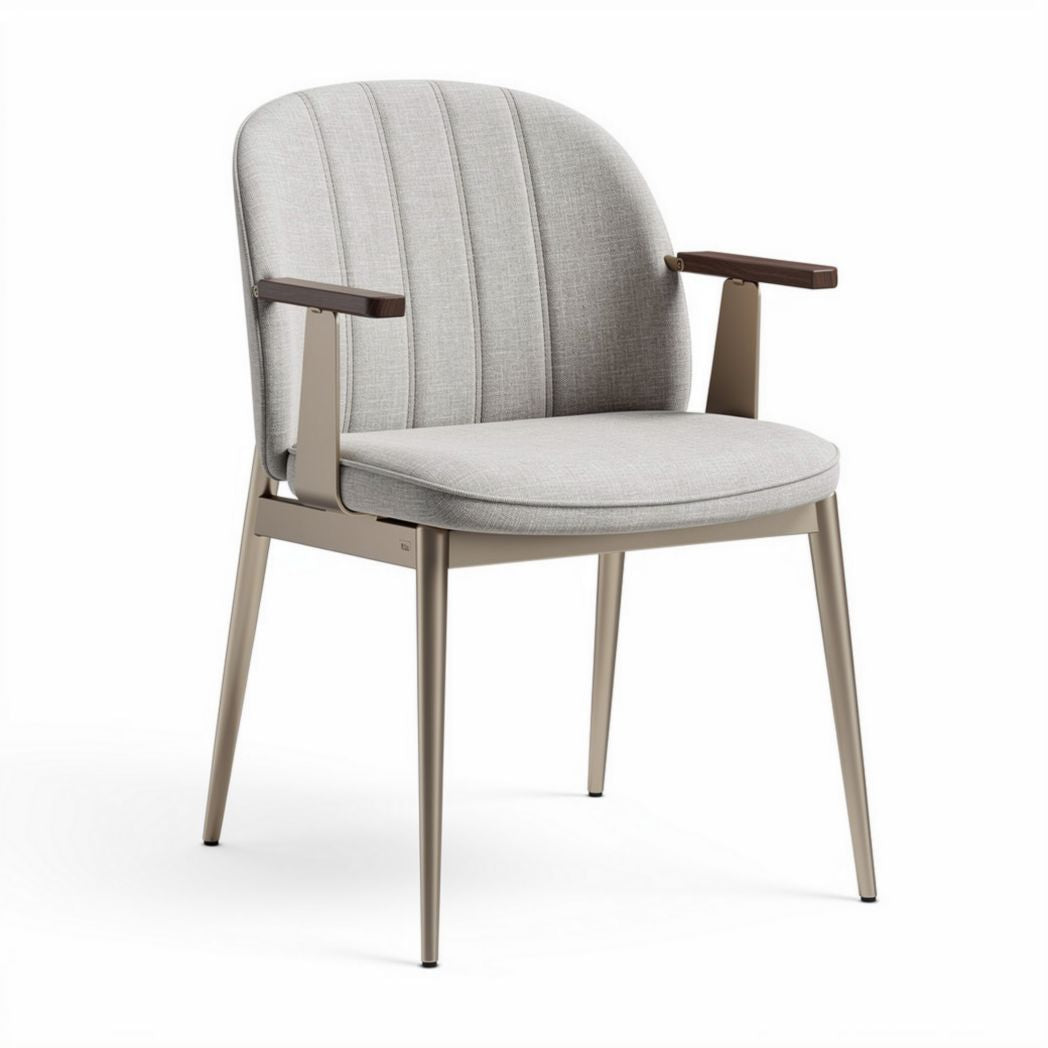 Upholstered dining chair with wood armrests and metal frame in light gray 45 x 55 x 80cm