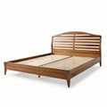Wooden platform bed frame with slatted headboard and metal accents 200 x 160 x 50cm