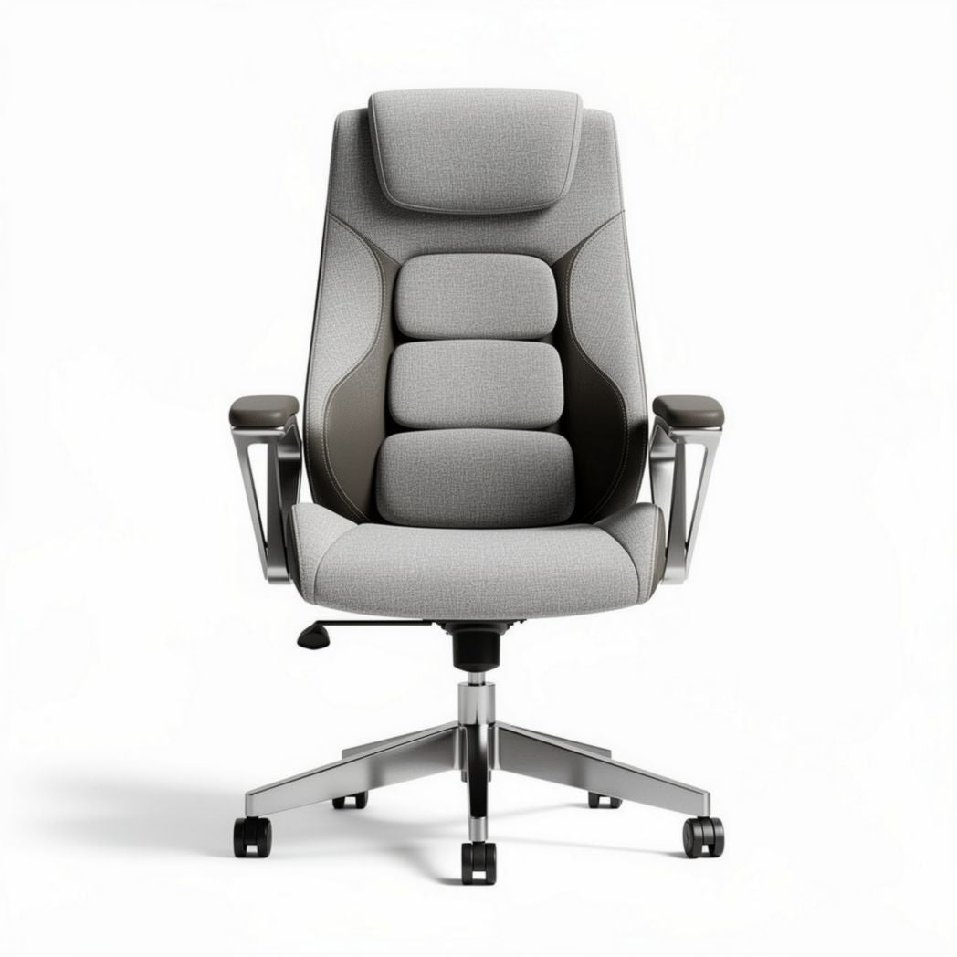 Ergonomic office chair with adjustable height grey fabric and metal frame