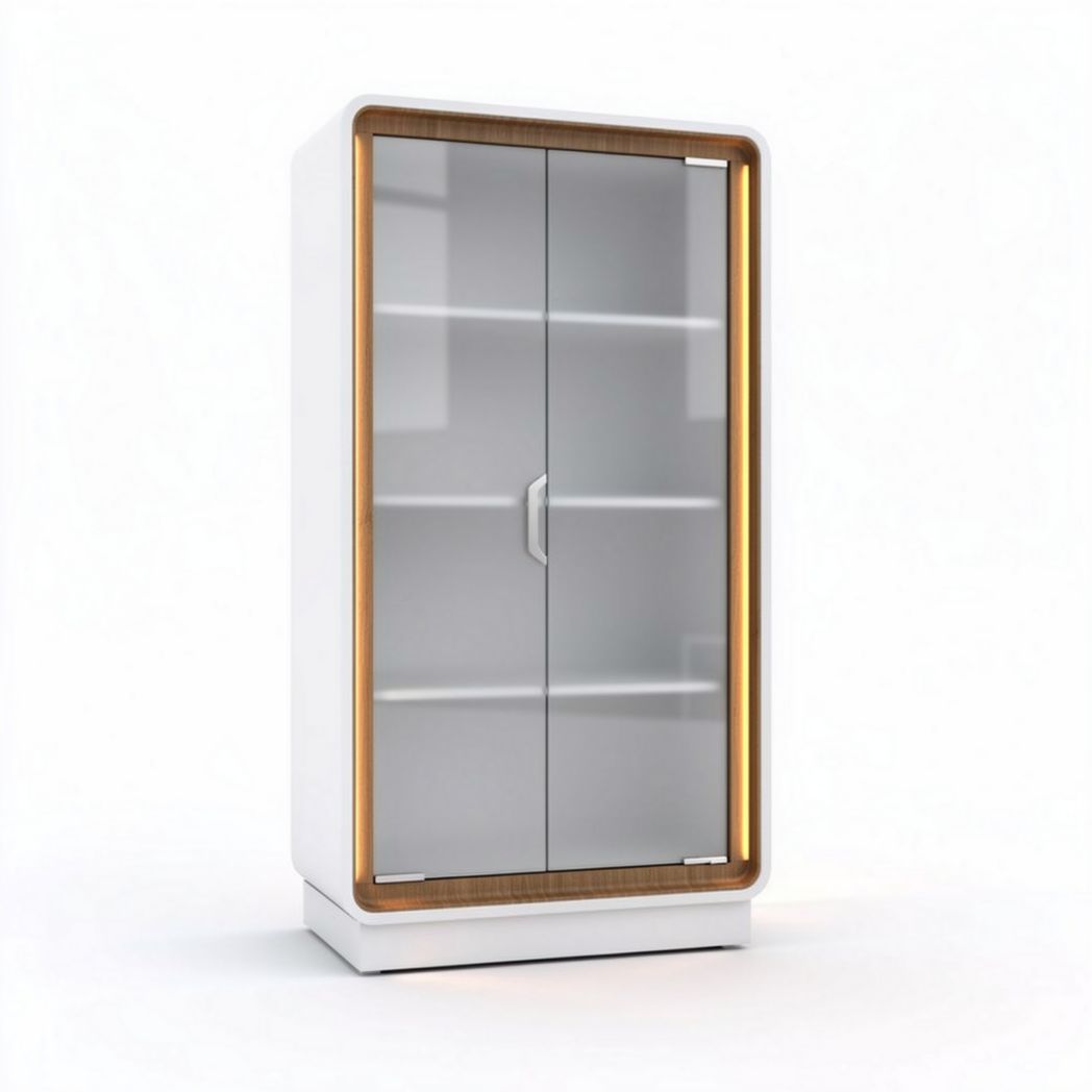 Glass display cabinet with wooden trim for home or office use 80 x 40 x 180cm