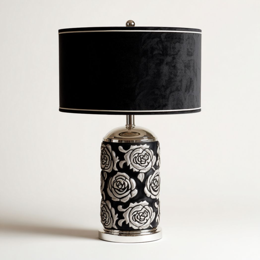 Ceramic table lamp with gray fabric shade 30 x 30 x 55cm for home decor